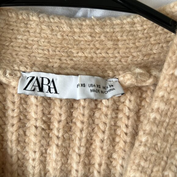 ZARA Women Chunky Sweater Cardigan 2488/117, Tan/Sand, Size XS - Picture 3 of 7
